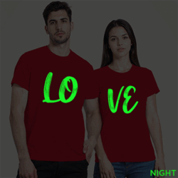 Red Cotton Love Matching Couple Glow In The Dark T-shirt