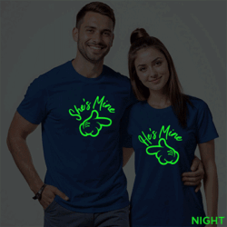 Rblue Cotton He's Mine She's Mine Couple Glow In The Dark T-shirt