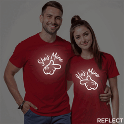 Red Cotton He's Mine She's Mine Reflective Couple T-shirt