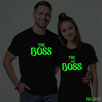 Black Cotton The Boss & Real Boss Couple Glow In The Dark T-shirt