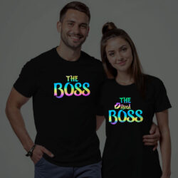 Black Cotton The Boss & Real Boss Couple Rainbow Reflective T-shirt