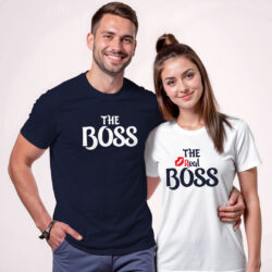 Nblue White Cotton The Boss & Real Boss Couple T-shirt