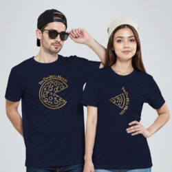 Nblue Cotton You Complete me Pizza Gold Printed Couple T-shirt