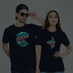 Nblue Cotton You Complete me Pizza Couple Rainbow Reflective T-shirt