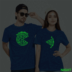 Rblue Cotton You Complete me Pizza Couple Glow In The Dark T-shirt