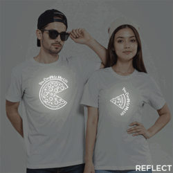 White Cotton You Complete me Pizza Reflective Couple T-shirt