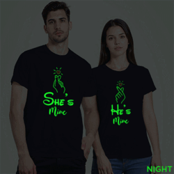 Nblue Cotton He's Mine She's Mine Custom Couple Glow In The Dark T-shirt
