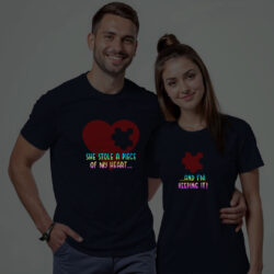 Nblue Cotton Stole Piece of Heart Couple Rainbow Reflective T-shirt