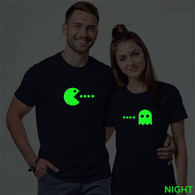 Nblue Cotton Pacman Couple Glow In The Dark T-shirt