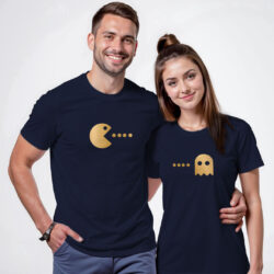 Nblue Cotton Pacman Gold Printed Couple T-shirt