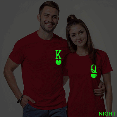 Red Cotton King Queen Couple Glow In The Dark T-shirt