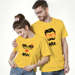 Yellow Cotton Mr and Mrs Couple T-shirt