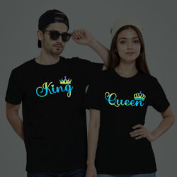 Black Cotton King Queen Couple Rainbow Reflective T-shirt