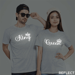 Grey Cotton King Queen Reflective Couple T-shirt