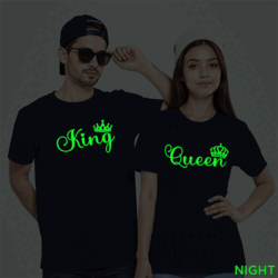 Nblue Cotton King Queen Couple Glow In The Dark T-shirt