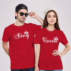 Red Cotton King Queen Couple T-shirt