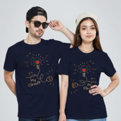 Nblue Cotton You Complete My Circuit Gold Printed Couple T-shirt