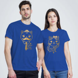 Rblue Cotton My Heart Meows for You Gold Printed Couple T-shirt