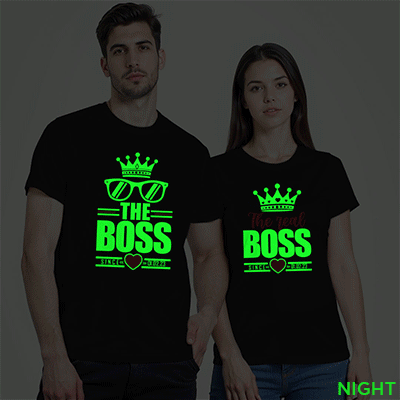 Black Cotton The Real Boss Couple Glow In The Dark T-shirt