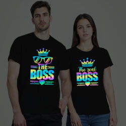 Black Cotton The Real Boss Couple Rainbow Reflective T-shirt