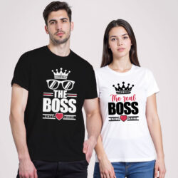 Black White Cotton The Real Boss Couple T-shirt