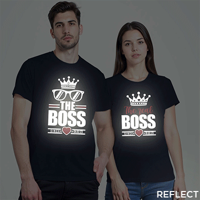 Nblue Cotton The Real Boss Reflective Couple T-shirt