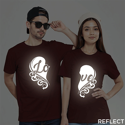 Maroon Cotton Love Heart Reflective Couple T-shirt