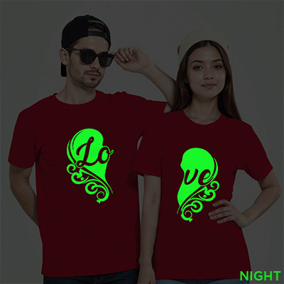 Red Cotton Love Heart Couple Glow In The Dark T-shirt