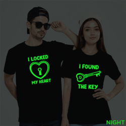 Black Cotton I Locked My Heart Couple Glow In The Dark T-shirt