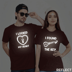 Maroon Cotton I Locked My Heart Reflective Couple T-shirt