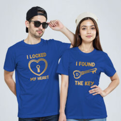 Rblue Cotton I Locked My Heart Gold Printed Couple T-shirt