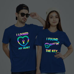 Rblue Cotton I Locked My Heart Couple Rainbow Reflective T-shirt
