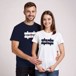 Nblue White Cotton Puzzle Soul Mate Couple T-shirt