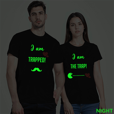 Black Cotton Trap Matching Couple Glow In The Dark T-shirt