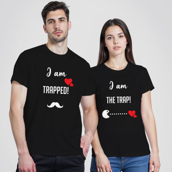 Black Cotton Trap Matching Couple T-shirt