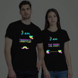 Black Cotton Trap Matching Couple Rainbow Reflective T-shirt