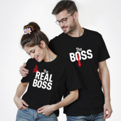 Black Cotton The Boss & Real Boss Couple T-shirt