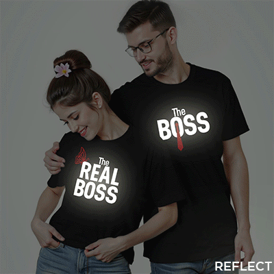 Black Cotton The Boss & Real Boss Reflective Couple T-shirt