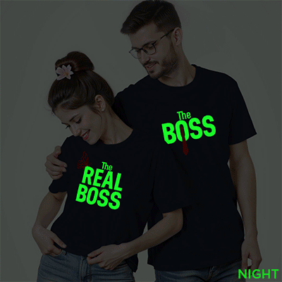 Nblue Cotton The Boss & Real Boss Couple Glow In The Dark T-shirt