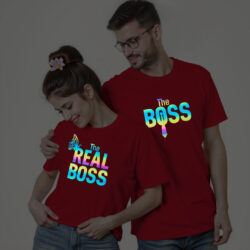 Red Cotton The Boss & Real Boss Couple Rainbow Reflective T-shirt