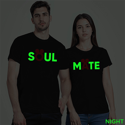 Black Cotton Soul Mate Disney Couple Glow In The Dark T-shirt