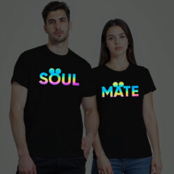 Black Cotton Soul Mate Disney Couple Rainbow Reflective T-shirt