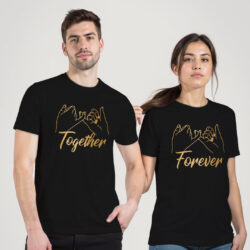 Black Cotton Together Forever Gold Printed Couple T-shirt