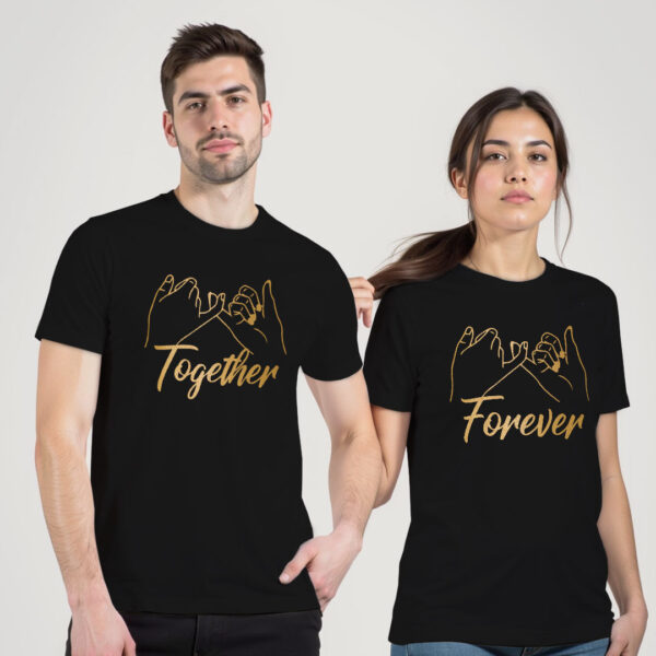 Black Cotton Together Forever Gold Printed Couple T-shirt