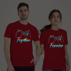 Red Cotton Together Forever Couple Rainbow Reflective T-shirt