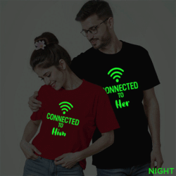 Black Red Cotton Wifi Couple Glow In The Dark T-shirt