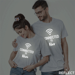 Grey Cotton Wifi Reflective Couple T-shirt