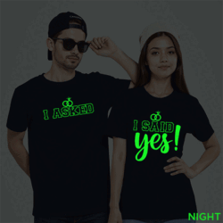 Nblue Cotton I Asked I Said Yes Couple Glow In The Dark T-shirt