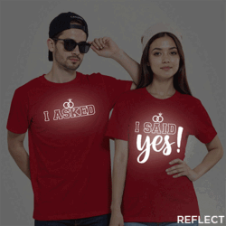 Red Cotton I Asked I Said Yes Reflective Couple T-shirt