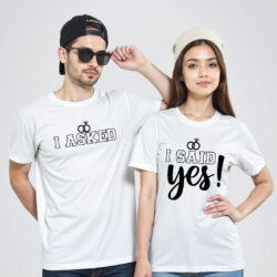 White Cotton I Asked I Said Yes Couple T-shirt